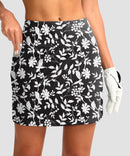 women's high rise with 4 pockets skirt in black floral - front view