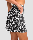 women's high rise with 4 pockets skirt in black floral - side view