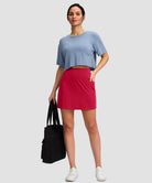 women's high rise with 4 pockets skirt in dark red - matching outfits view