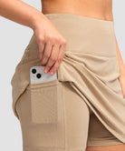 women's high rise with 4 pockets skirt in light khaki - pocket detail view