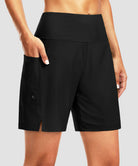 women's high waist lined swim shorts 7'' in black - front view
