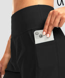 women's high waist lined swim shorts 7'' in black - pocket detail view