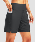 women's high waist lined swim shorts 7'' in dark gray - pocket detail view