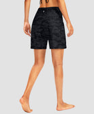 women's high waist lined swim shorts 7'' in gray camo - back view