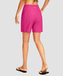 women's high waist lined swim shorts 7'' in rose - back view
