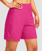 women's high waist lined swim shorts 7'' in rose - front view
