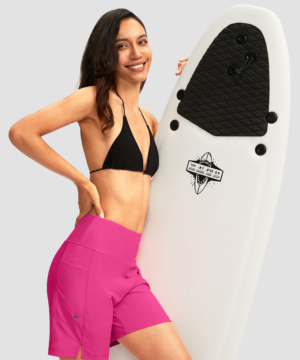 women's high waist lined swim shorts 7'' in rose - matching outfits view