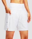 women's high waist lined swim shorts 7'' in white - pocket detail view