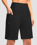 women's high waist lined swim shorts 9' in black - front view