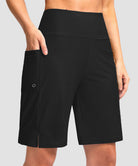 women's high waist lined swim shorts 9' in black - front view