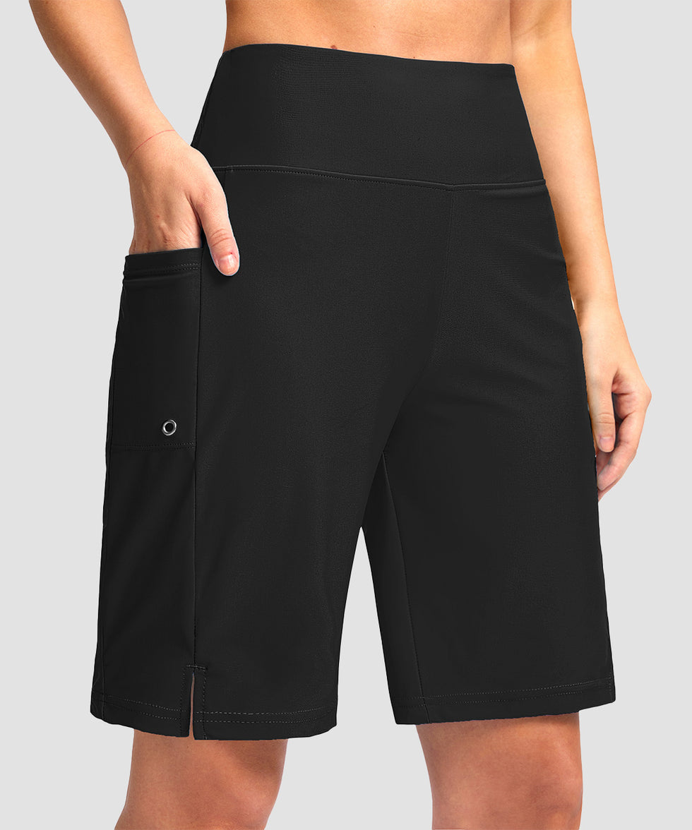 women's high waist lined swim shorts 9' in black - front view