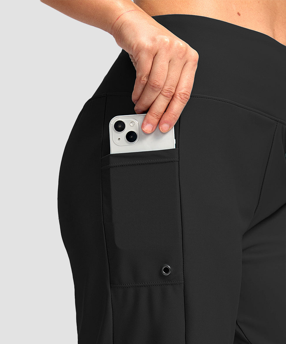 women's high waist lined swim shorts 9' in black - pocket detail view