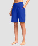 women's high waist lined swim shorts 9' in blue - side view