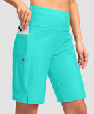 women's high waist lined swim shorts 9' in cyan - front view