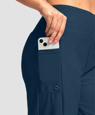 women's high waist lined swim shorts 9' in dark blue - pocket detail view