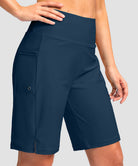 women's high waist lined swim shorts 9' in dark blue - side view