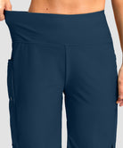 women's high waist lined swim shorts 9' in dark blue - waistband detail view