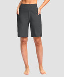 women's high waist lined swim shorts 9' in dark gray - front view