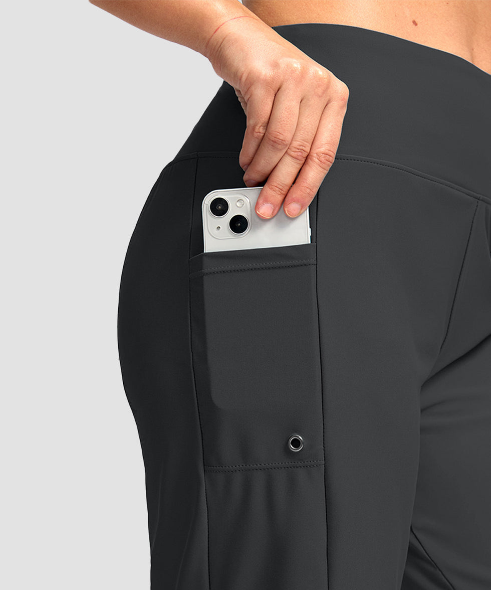 women's high waist lined swim shorts 9' in dark gray - pocket detail view