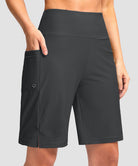women's high waist lined swim shorts 9' in dark gray - side view