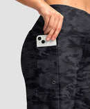 women's high waist lined swim shorts 9' in gray camo - pocket detail view