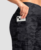 women's high waist lined swim shorts 9' in gray camo - pocket detail view