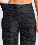 women's high waist lined swim shorts 9' in gray camo - waistband detail view