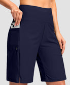 women's high waist lined swim shorts 9' in navy - front view