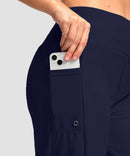 women's high waist lined swim shorts 9' in navy - pocket detail view