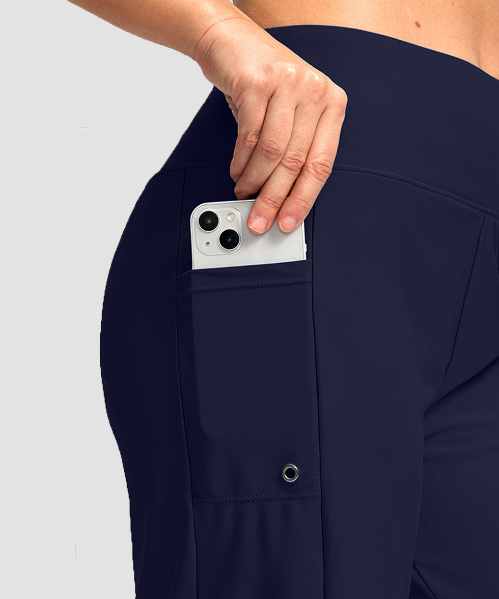 women's high waist lined swim shorts 9' in navy - pocket detail view