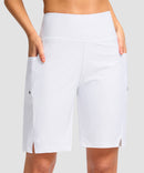 women's high waist lined swim shorts 9' in white - front view