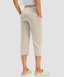 women's high waist straight capris in beige - back view