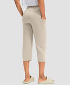 women's high waist straight capris in beige - back view