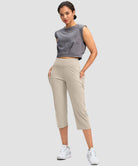 women's high waist straight capris in beige - front view