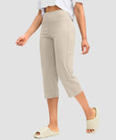 women's high waist straight capris in beige - side view