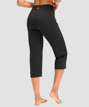 women's high waist straight capris in black - back view