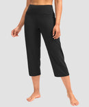 women's high waist straight capris in black - front view