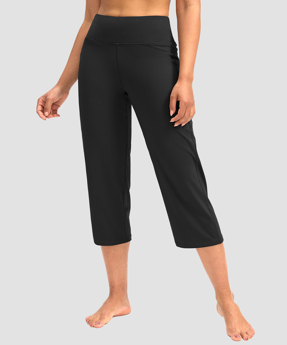 women's high waist straight capris in black - front view