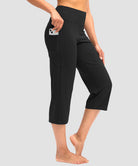 women's high waist straight capris in black - pocket detail view