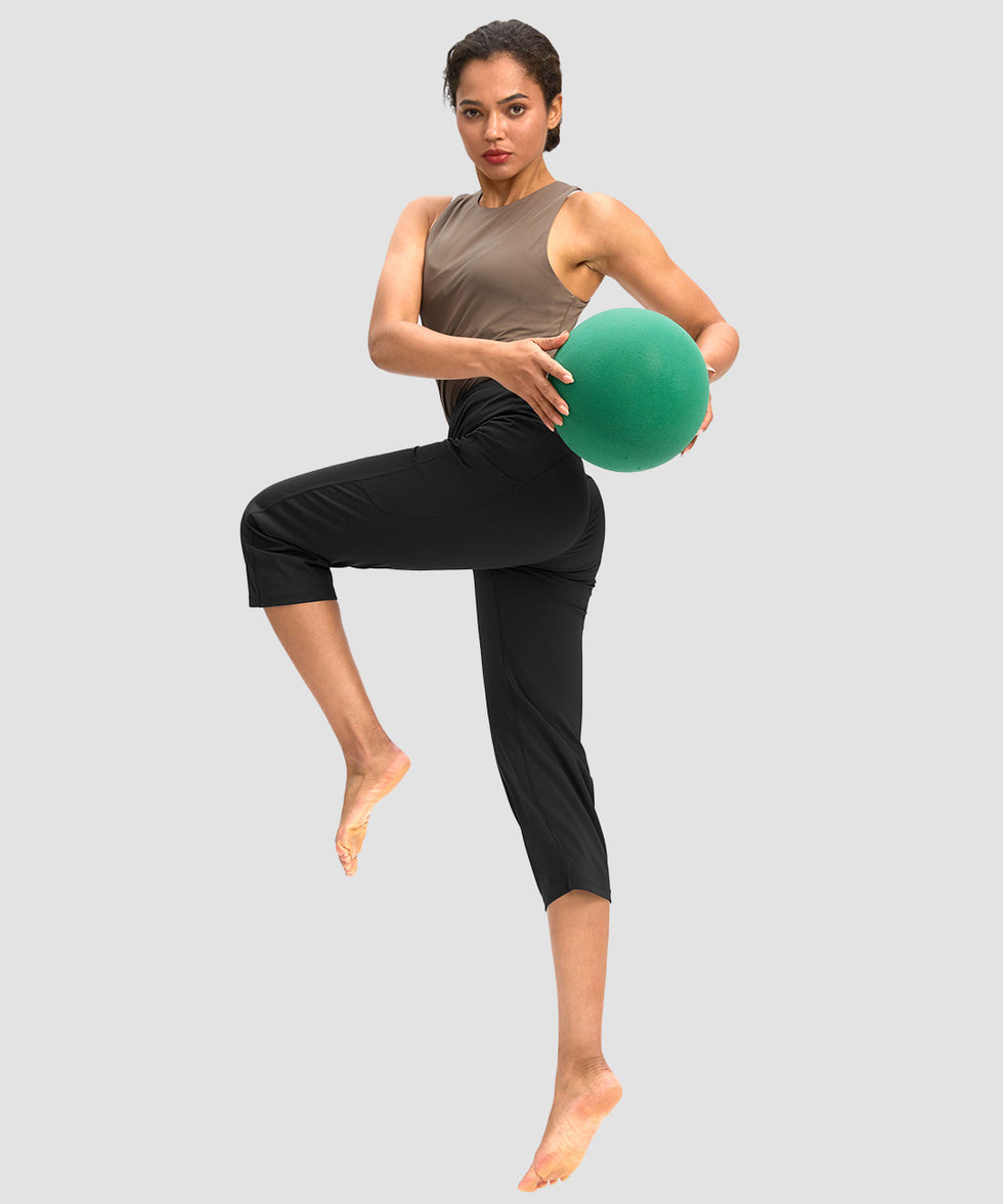 women's high waist straight capris in black - side view