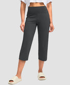 women's high waist straight capris in dark gray - front view