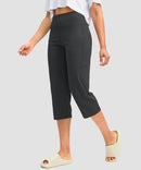 women's high waist straight capris in dark gray - side view