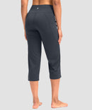 women's high waist straight capris in dusty blue - back view