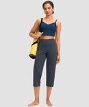 women's high waist straight capris in dusty blue - front view