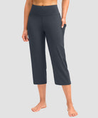women's high waist straight capris in dusty blue - pocket detail view