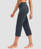 women's high waist straight capris in dusty blue - side view