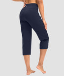women's high waist straight capris in navy - back view