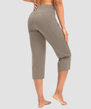 women's high waist straight capris in taupe - back view