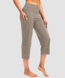 women's high waist straight capris in taupe - side view