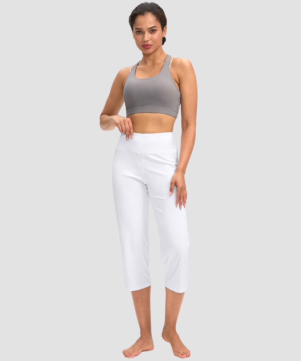 women's high waist straight capris in white - front view